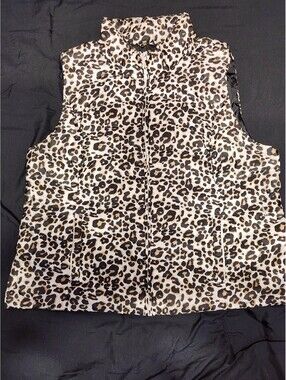 LOFT Plus 1X  18/20 Leopard Print Zip Collared Vest Lightweight Lined Multicolor